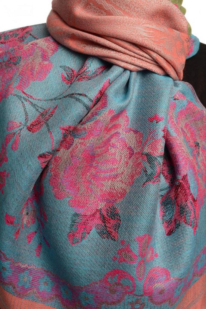 Liss Kiss Vintage Roses On Chestnut Pink Pashmina With Tassels - Scarf