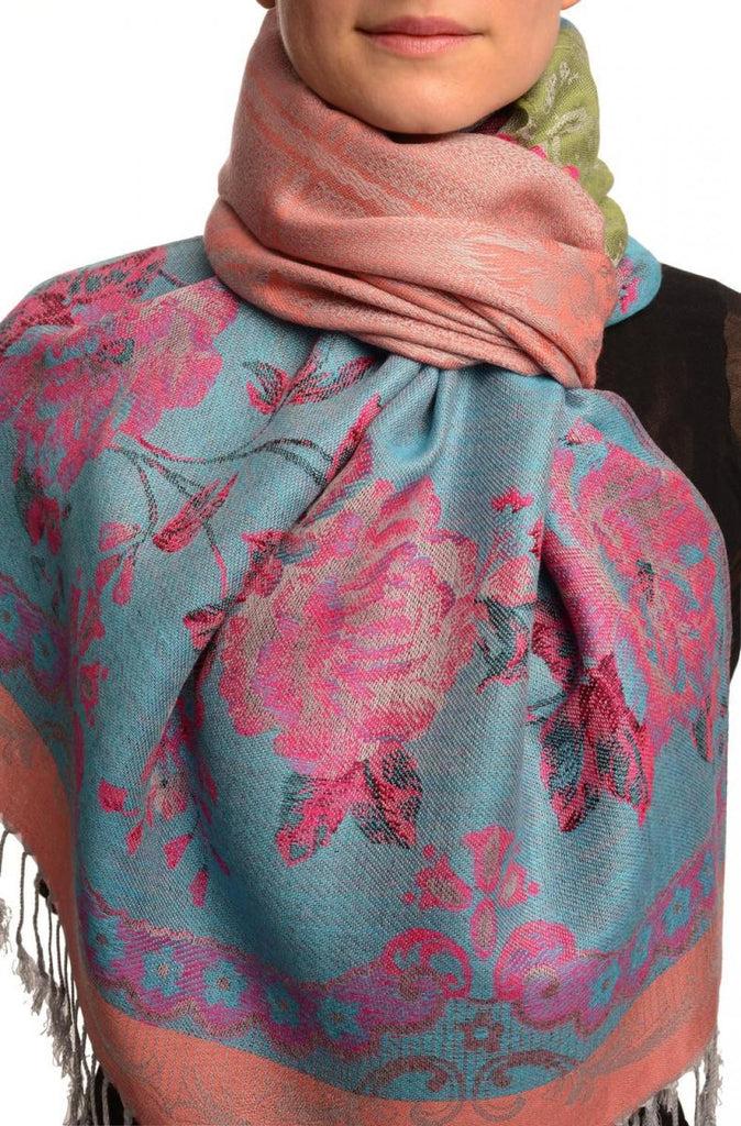liss kiss Vintage Roses On Chestnut Pink Pashmina With Tassels - Scarf