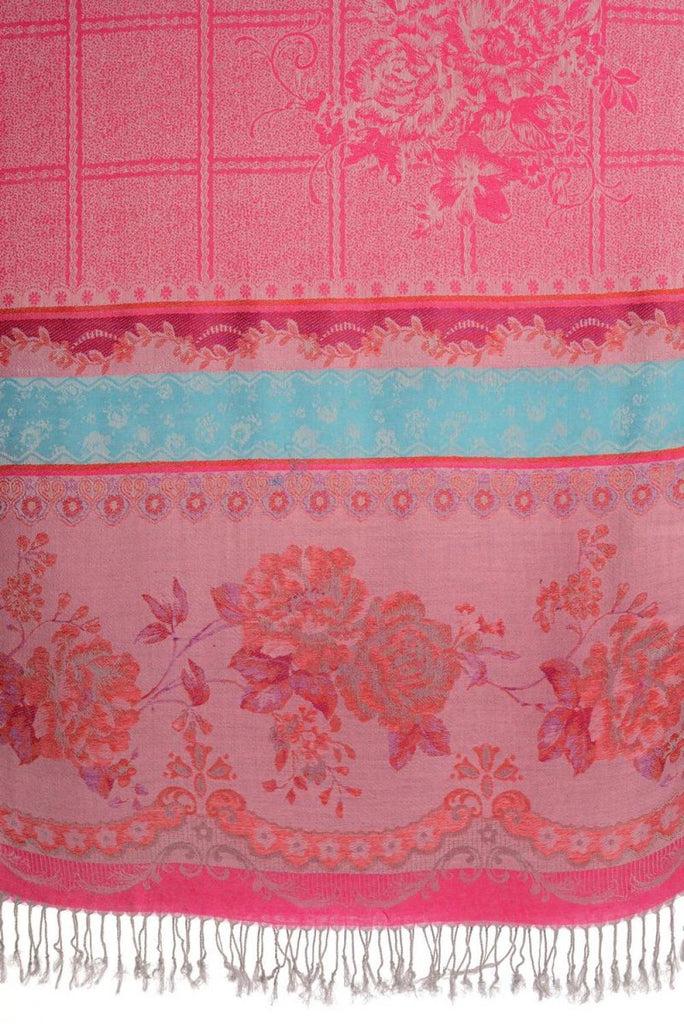Liss Kiss Vintage Roses On Magenta Pink Pashmina With Tassels - Scarf