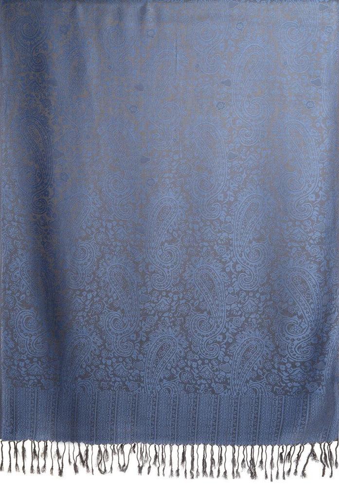 Liss Kiss Violet Blue & Grey Paisleys Pashmina Feel With Tassels - Scarf