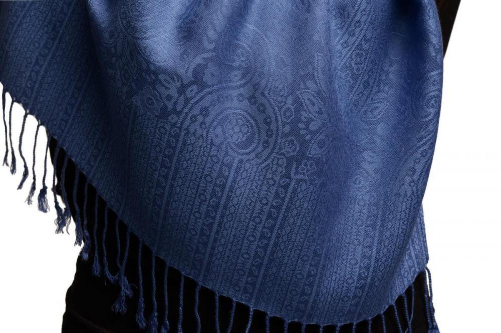 Liss Kiss Violet Blue Paisleys Pashmina Feel With Tassels - Scarf