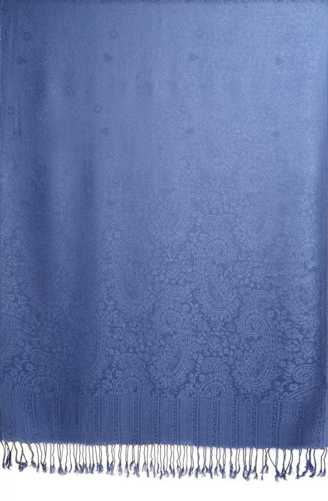 Liss Kiss Violet Blue Paisleys Pashmina Feel With Tassels - Scarf