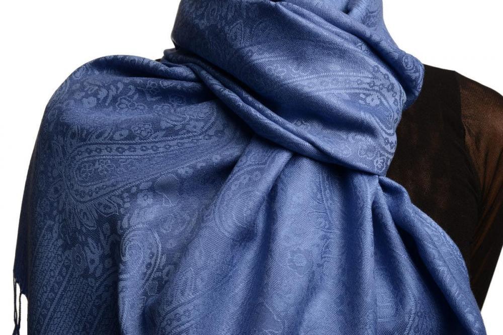 Liss Kiss Violet Blue Paisleys Pashmina Feel With Tassels - Scarf