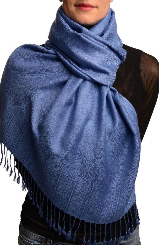 liss kiss Violet Blue Paisleys Pashmina Feel With Tassels - Scarf
