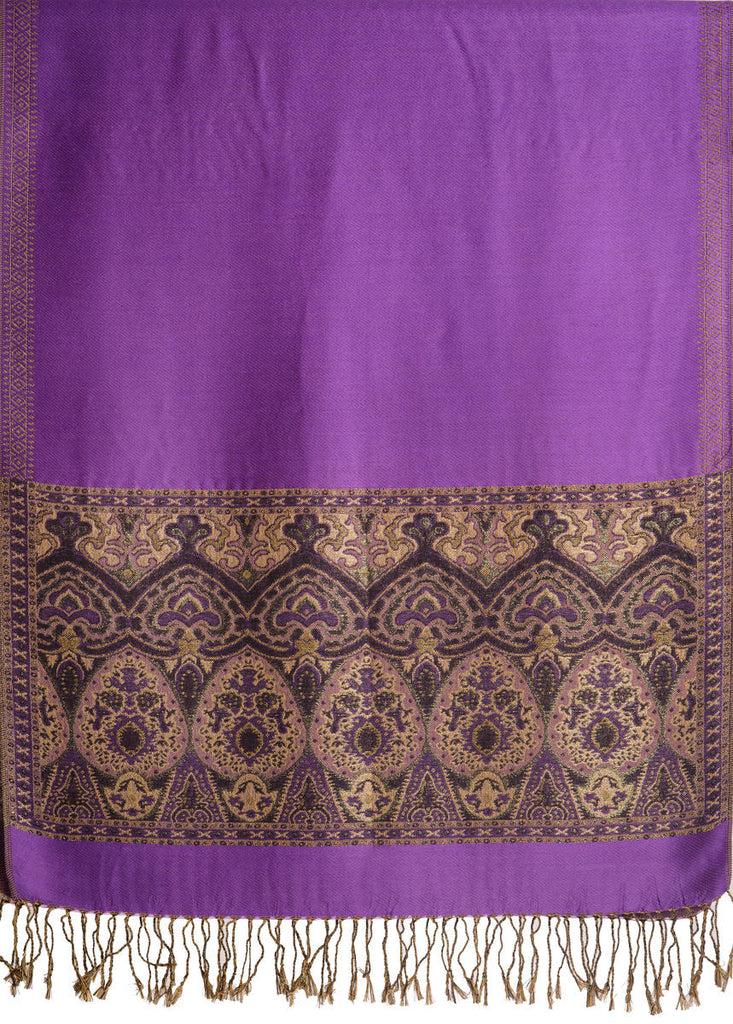 Liss Kiss Violet Purple With Lurex Ornaments Pashmina With Tassels - Scarf