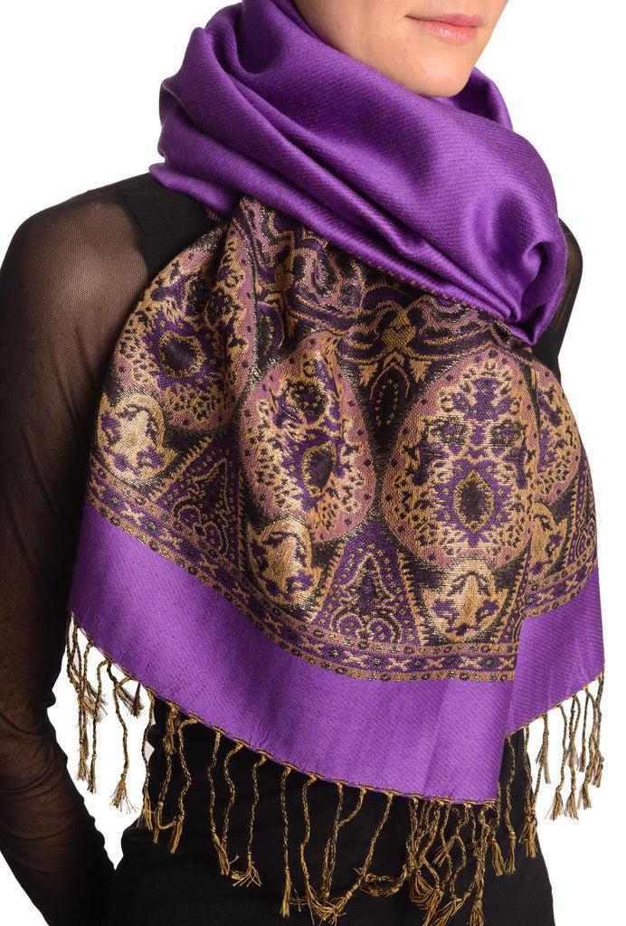 Liss Kiss Violet Purple With Lurex Ornaments Pashmina With Tassels - Scarf