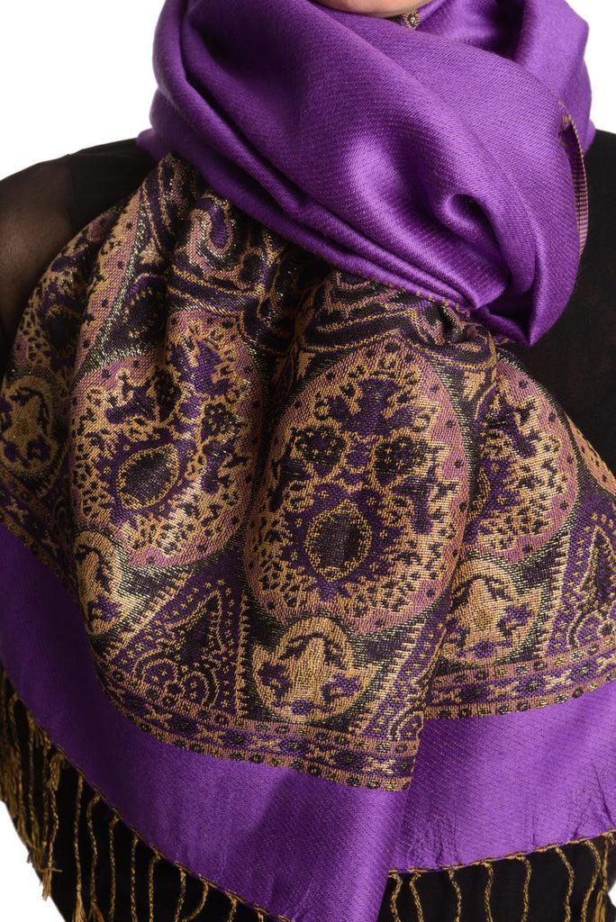 Liss Kiss Violet Purple With Lurex Ornaments Pashmina With Tassels - Scarf