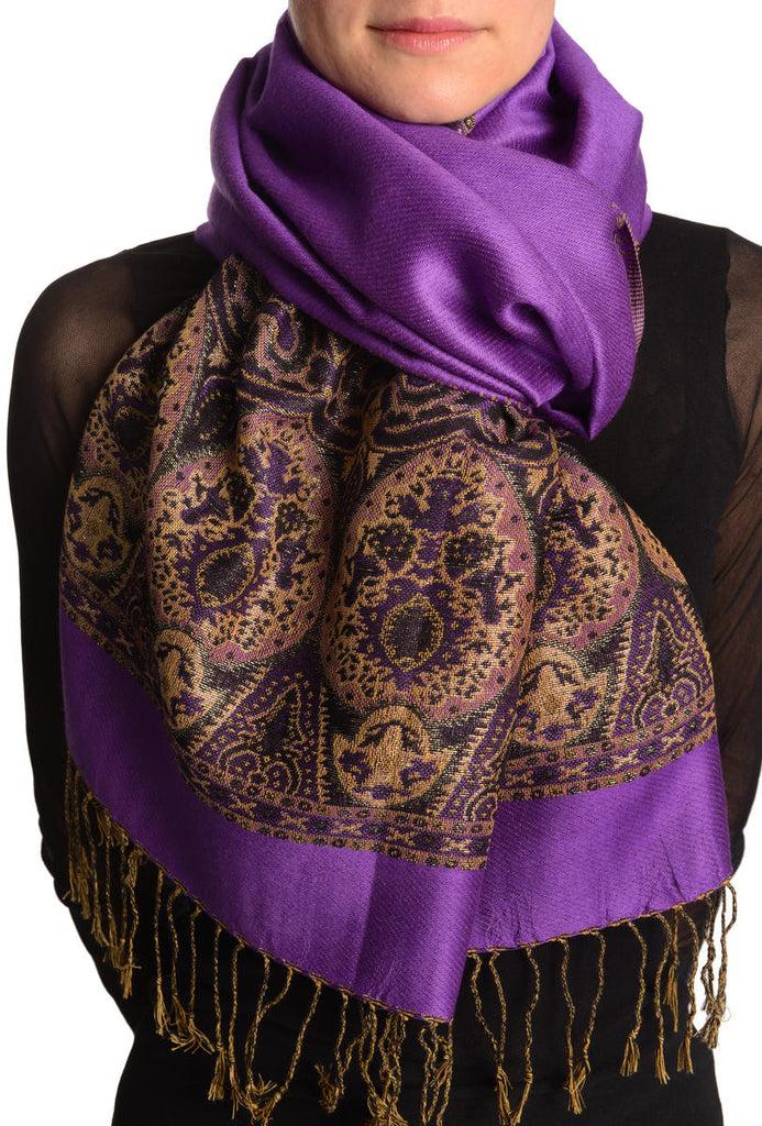 liss kiss Violet Purple With Lurex Ornaments Pashmina With Tassels - Scarf