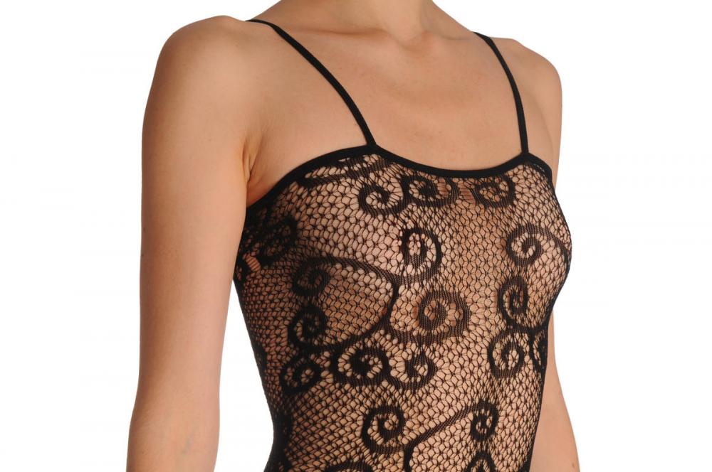 Liss Kiss Waves On Geometrical Lace With Straps Bodystocking - Bodystocking