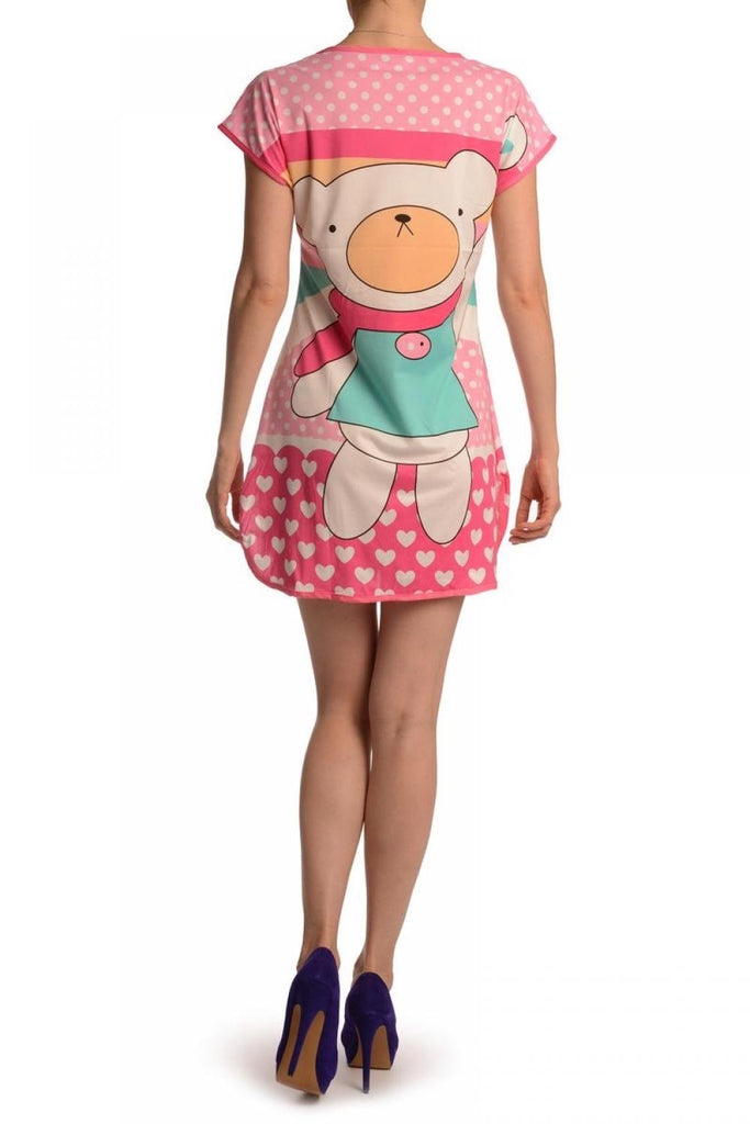 Liss Kiss Waving Bear On Lavender Pink Lightweight Dress - Dress