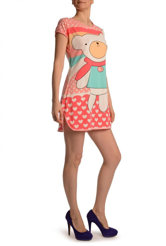 Liss Kiss Waving Bear On Salmon Pink Lightweight Dress - Dress