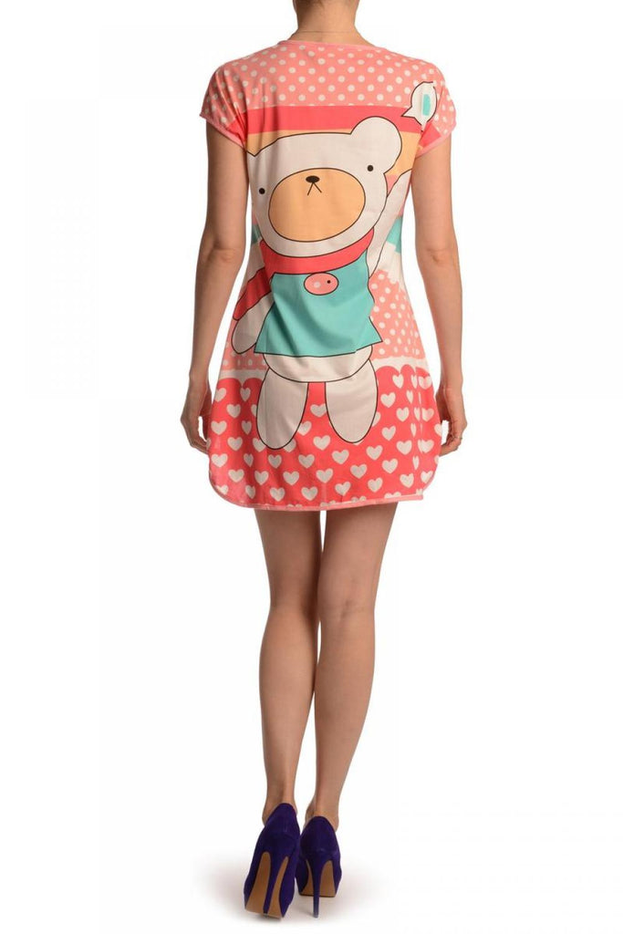Liss Kiss Waving Bear On Salmon Pink Lightweight Dress - Dress