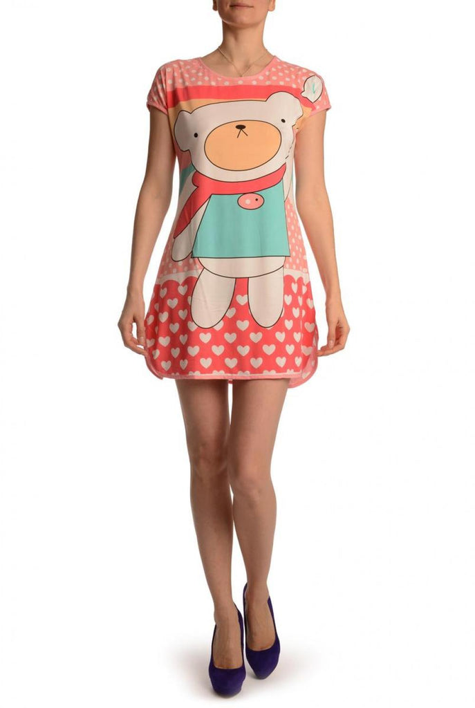 liss kiss Waving Bear On Salmon Pink Lightweight Dress - Dress