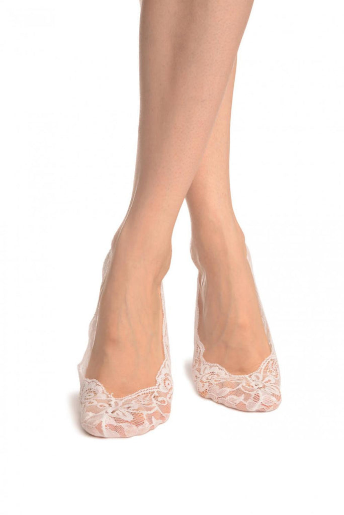Liss Kiss White All Over Floral Lace Footies - Footsies Socks