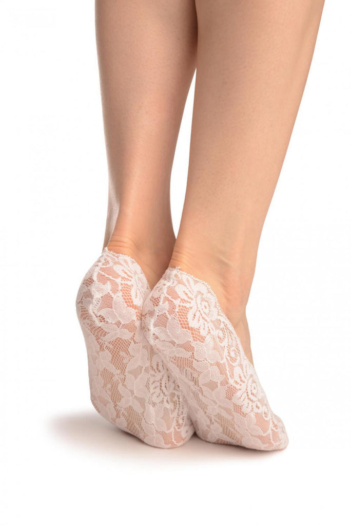 Liss Kiss White All Over Floral Lace Footies - Footsies Socks