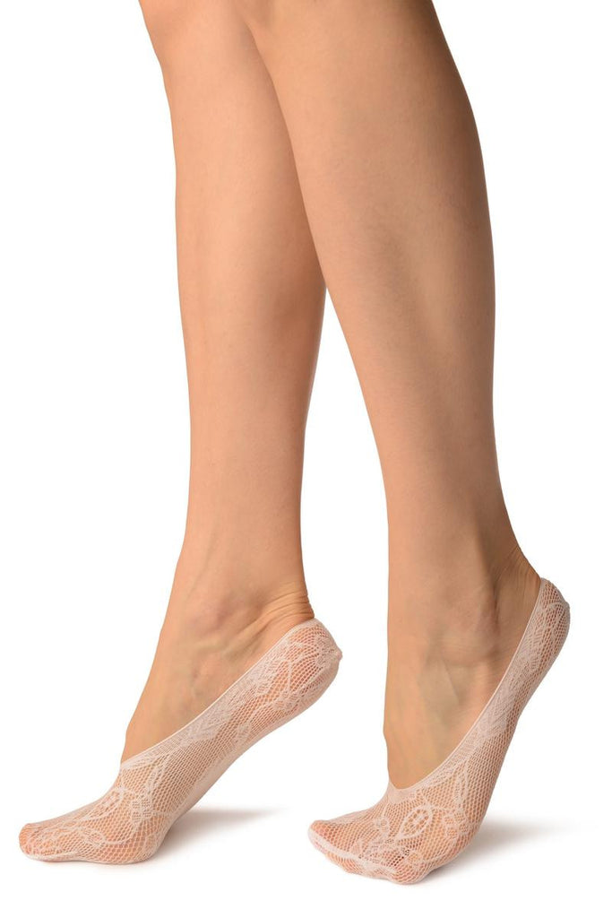Liss Kiss White Bell Flowers Lace Footies - Footsies Socks