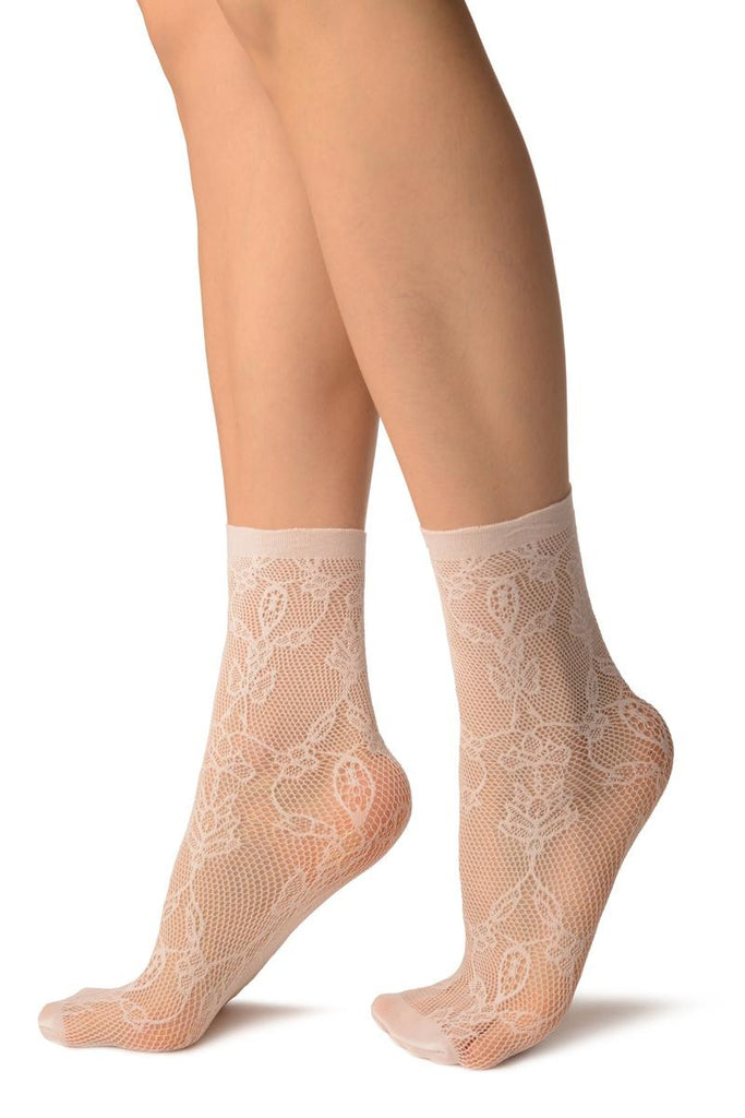 Liss Kiss White Bell Flowers Lace Socks Ankle High - Socks