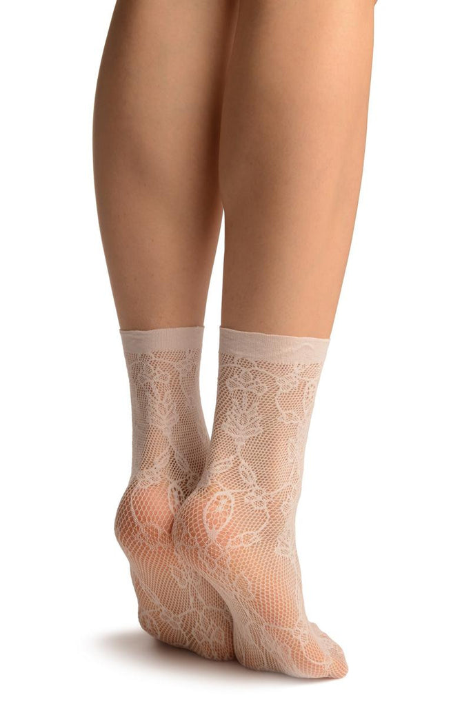 Liss Kiss White Bell Flowers Lace Socks Ankle High - Socks
