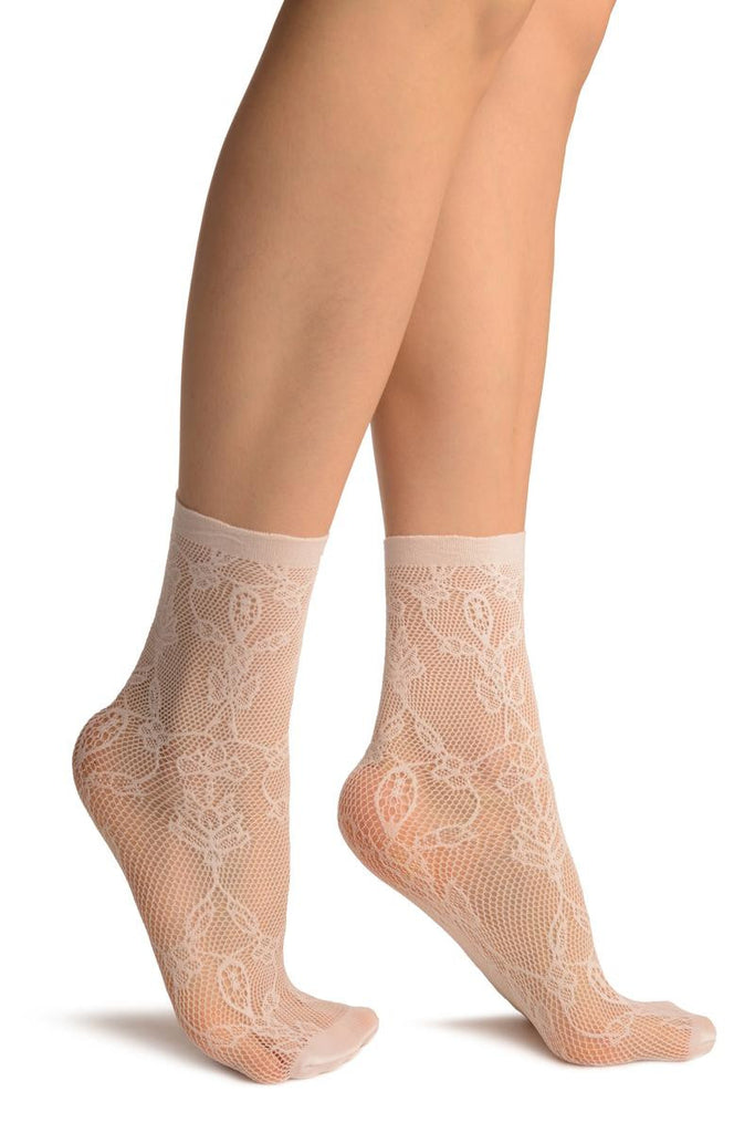 liss kiss White Bell Flowers Lace Socks Ankle High - Socks