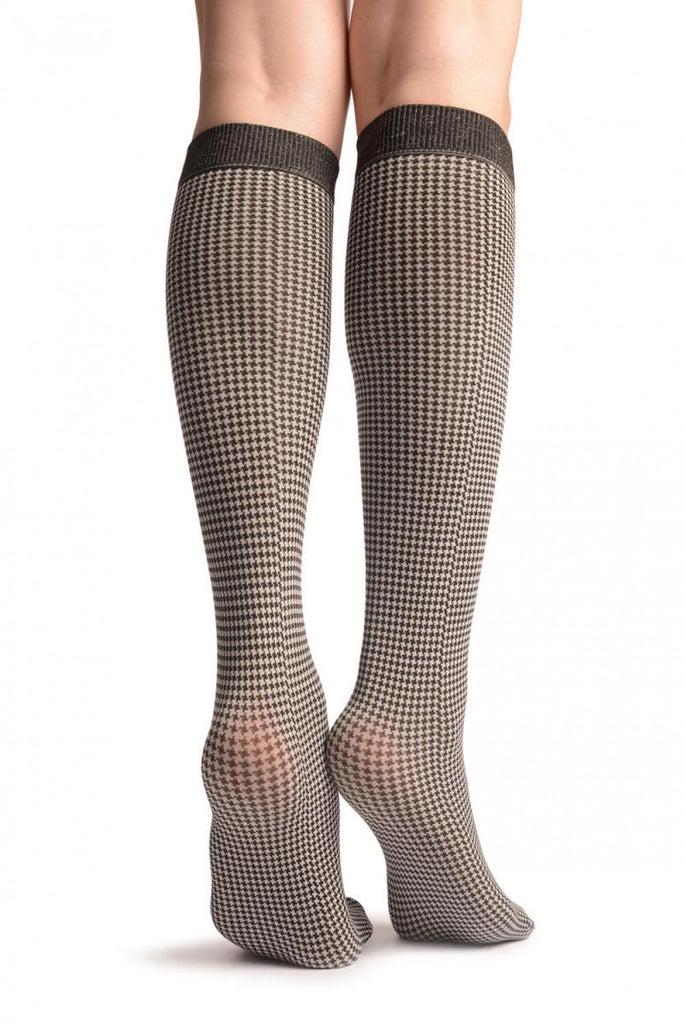 Liss Kiss White & Black Dogtooth Socks Knee High - Socks