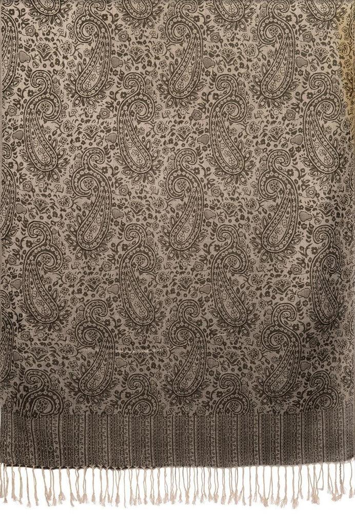 Liss Kiss White & Black Paisleys Pashmina Feel With Tassels - Scarf