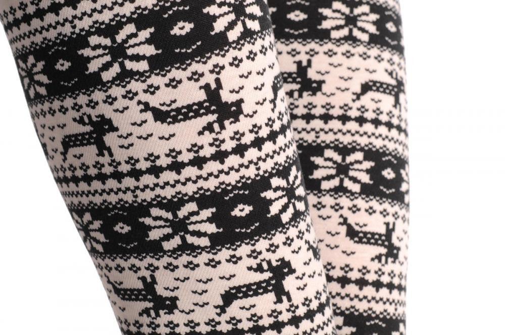 Liss Kiss White & Black Reindeers Aztec Jacquard Knit - Leggings
