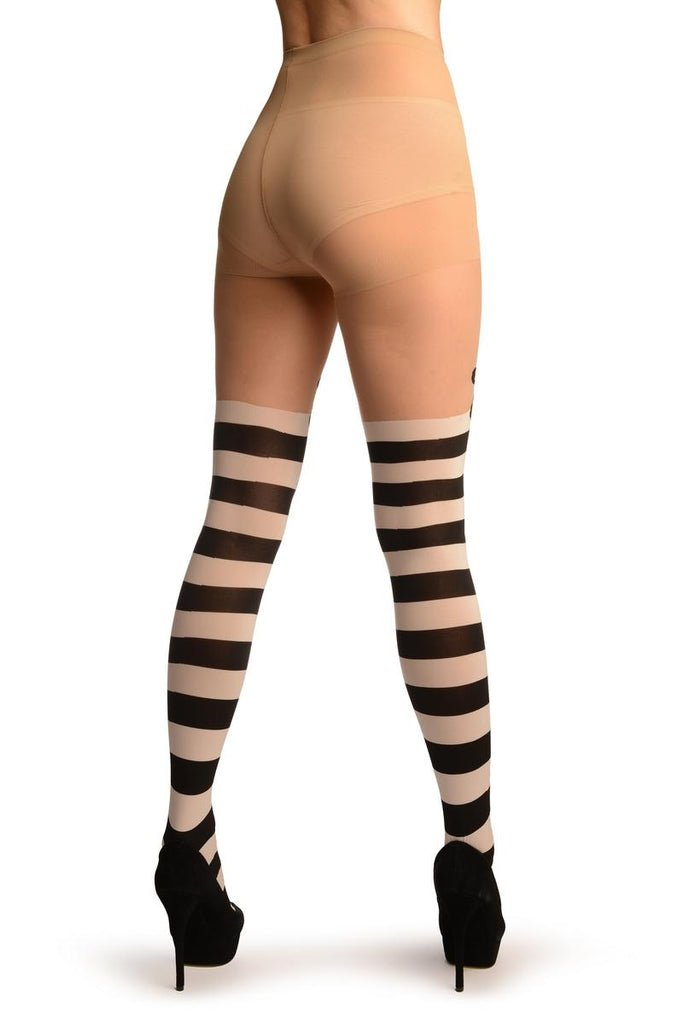 Liss Kiss White & Black Stripes And Smiling Bunnies Faux Stocking - Tights