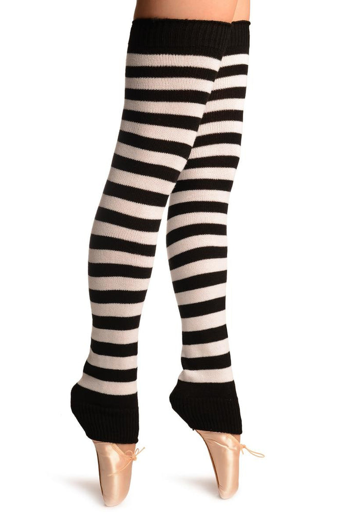 Liss Kiss White & Black Stripes Dance/Ballet Leg Warmers - Leg Warmers