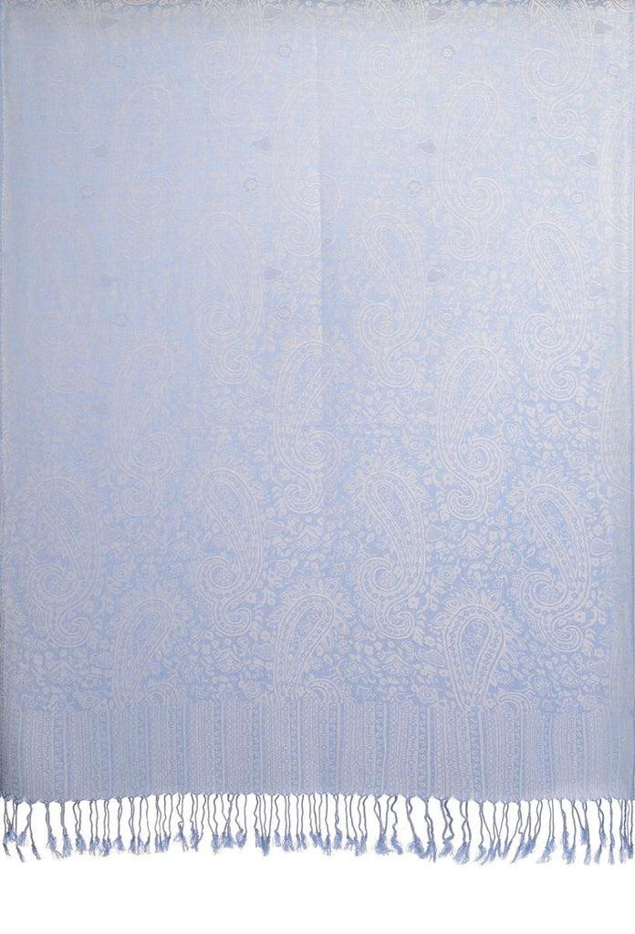 Liss Kiss White & Blue Paisleys Pashmina Feel With Tassels - Scarf