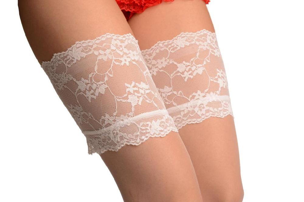 Liss Kiss White (Bridal) With Wide Floral Silicon Garter - Hold Ups