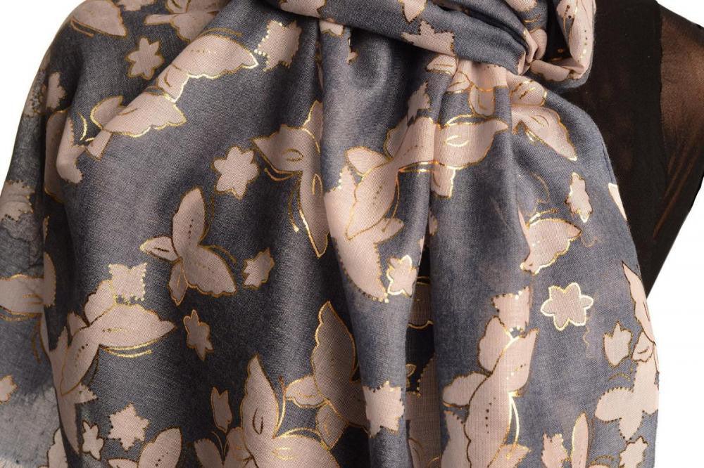 Liss Kiss White Butterflies With Gold Trim On Blue Scarf - Scarf