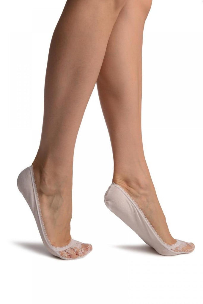 liss kiss White Cotton With Floral Lace Front Footies - Footsies Socks