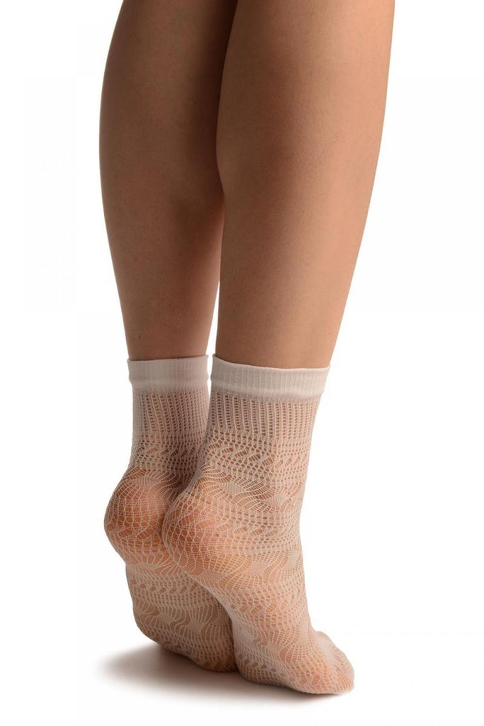 Liss Kiss White Crochet Layered Lace Top Ankle High Socks - Socks