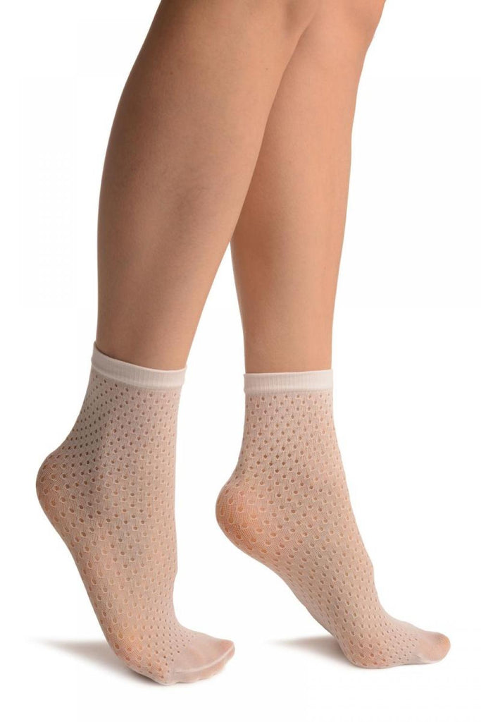 liss kiss White Crochet Polka Dots Lace Top Ankle High Socks - Socks