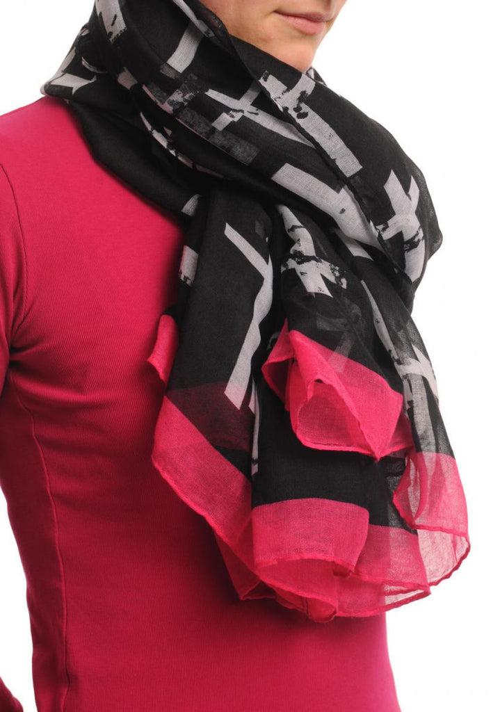 Liss Kiss White Crosses Stars With Bright Pink Stripe Unisex Scarf & Beach Sarong - Scarf
