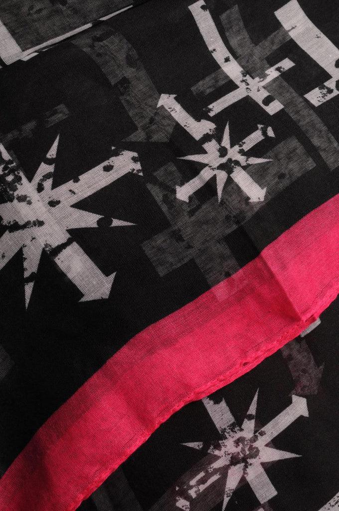 Liss Kiss White Crosses Stars With Bright Pink Stripe Unisex Scarf & Beach Sarong - Scarf