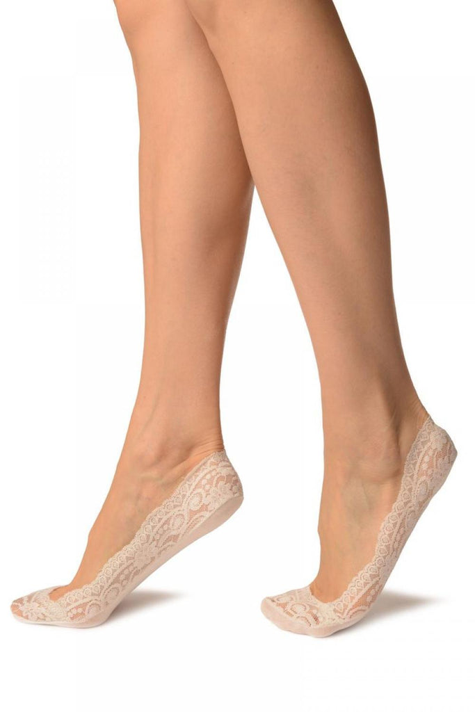 Liss Kiss White Daisy Flowers Lace With Silicon Grip & Cotton Sole Footsies - Footsies Socks