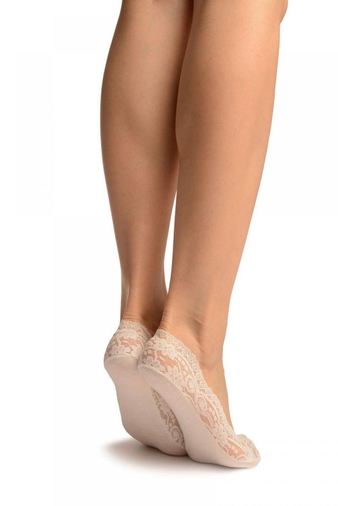 Liss Kiss White Daisy Flowers Lace With Silicon Grip & Cotton Sole Footsies - Footsies Socks