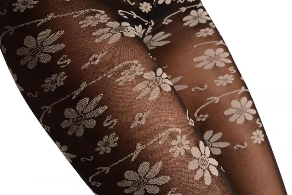 Liss Kiss White Daisy Flowers Top & Ankle Trim On Black - Tights