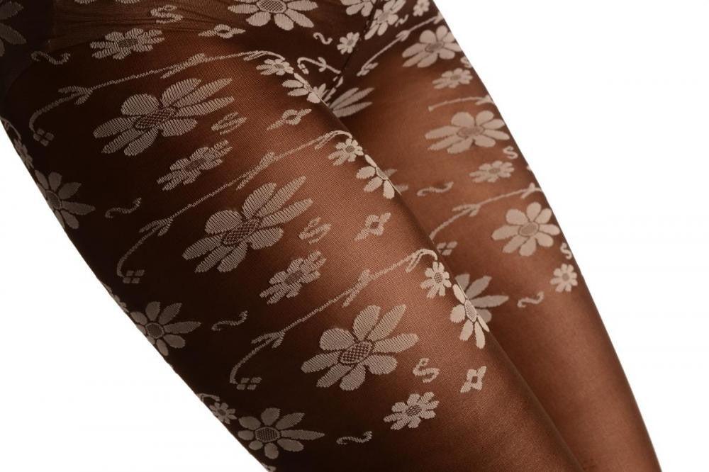 Liss Kiss White Daisy Flowers Top & Ankle Trim On Brown - Tights