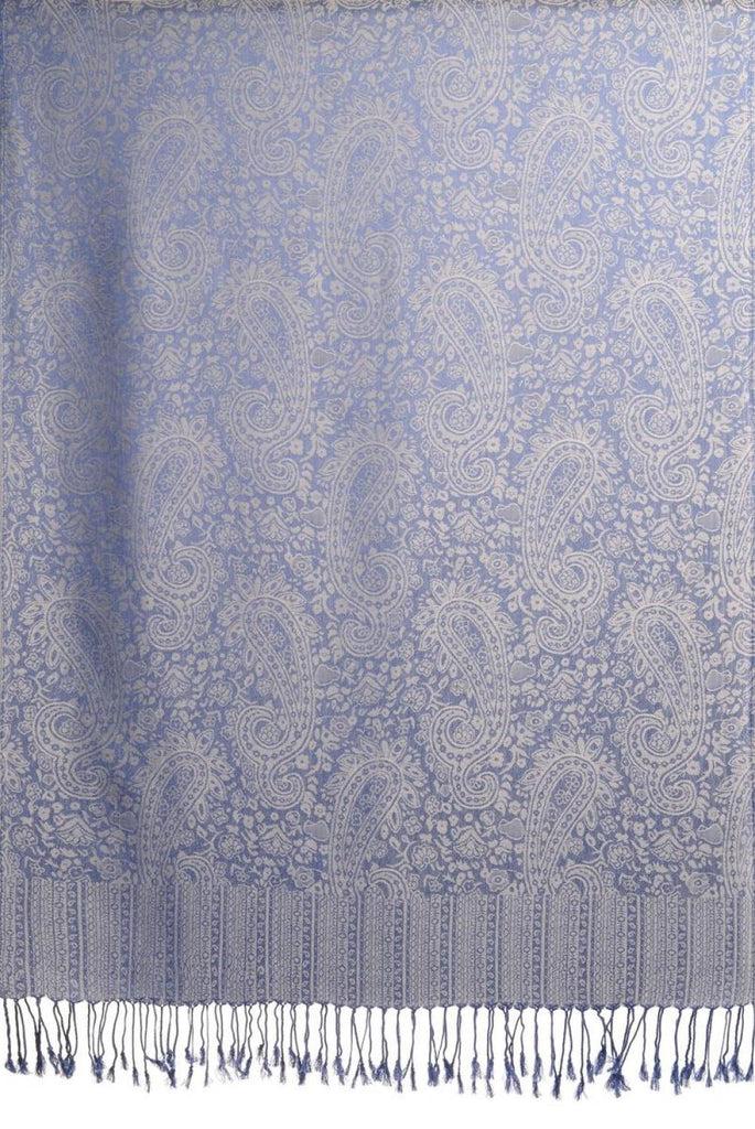 Liss Kiss White & Dark Blue Paisleys Pashmina Feel With Tassels - Scarf
