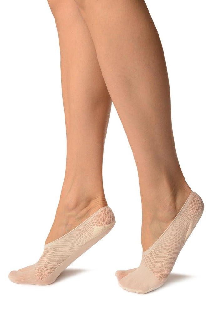 Liss Kiss White Diagonal Stripes Mesh Four & One Separate Toes Footsies - Footsies Socks