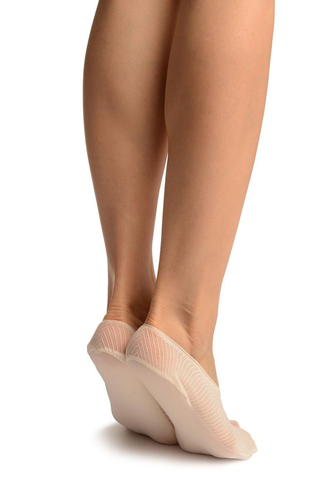 Liss Kiss White Diagonal Stripes Mesh Four & One Separate Toes Footsies - Footsies Socks