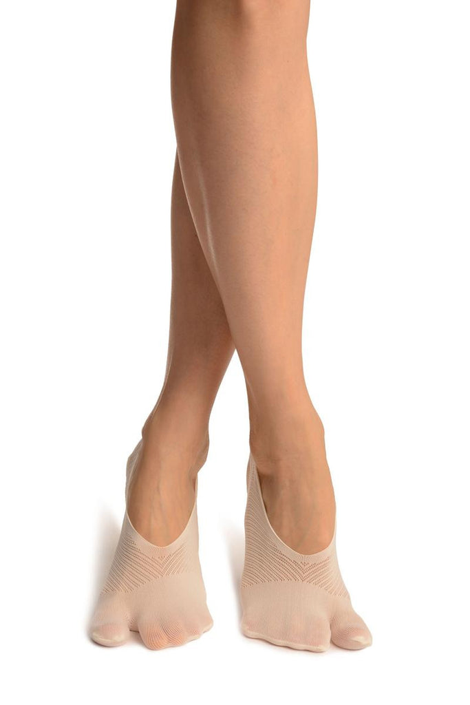 Liss Kiss White Diagonal Stripes Mesh Four & One Separate Toes Footsies - Footsies Socks