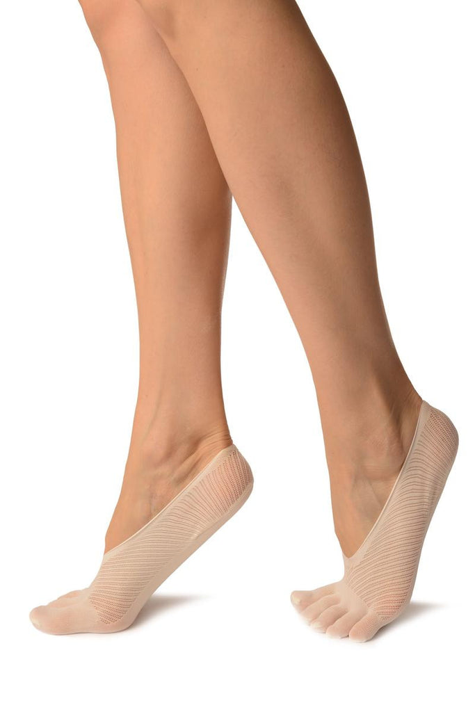 Liss Kiss White Diagonal Stripes Mesh Separate Toes Footsies - Footsies Socks