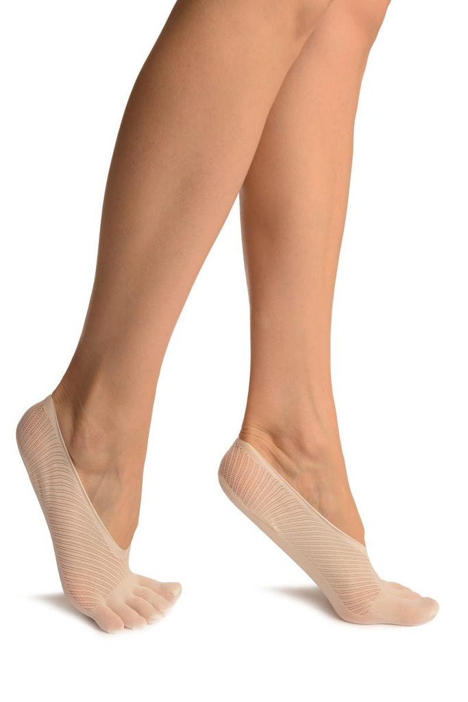 Liss Kiss White Diagonal Stripes Mesh Separate Toes Footsies - Footsies Socks