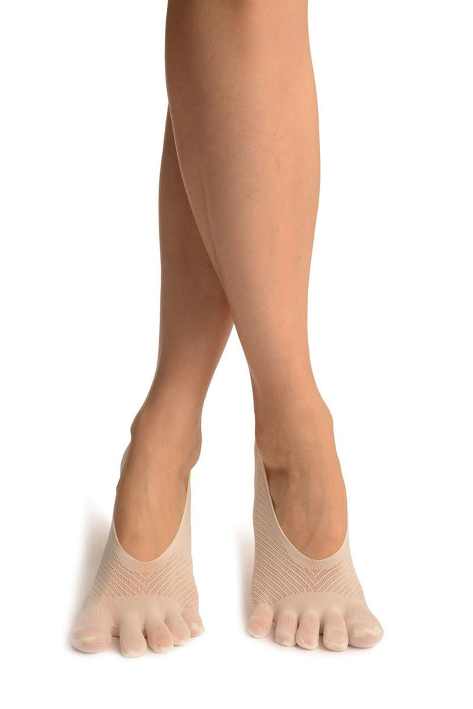 Liss Kiss White Diagonal Stripes Mesh Separate Toes Footsies - Footsies Socks