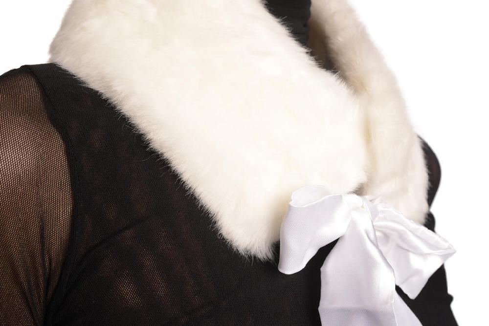 Liss Kiss White Faux Fur Collar With Satin Bow Collar Scarf - Collar