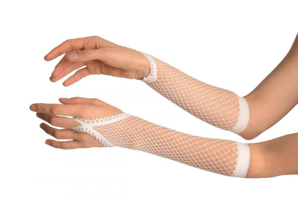 liss kiss White Finger Loop Fishnet Party Gloves - Gloves