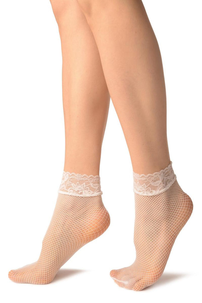 Liss Kiss White Fishnet Comfort Top Ankle High Socks - Socks